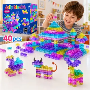 40pcs Squishy Blocks for Toddlers, Soft Jelly Building Blocks, Sensory Toys for 3+ Year Old Kids, Non-Toxic Silicone, Birthday Gift
