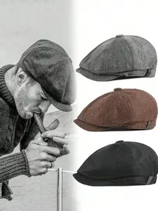 Men's Vintage Newsboy Cap, Casual British Style Octagonal Hat, Large Size Painter Beret, Trendy Streetwear Accessory