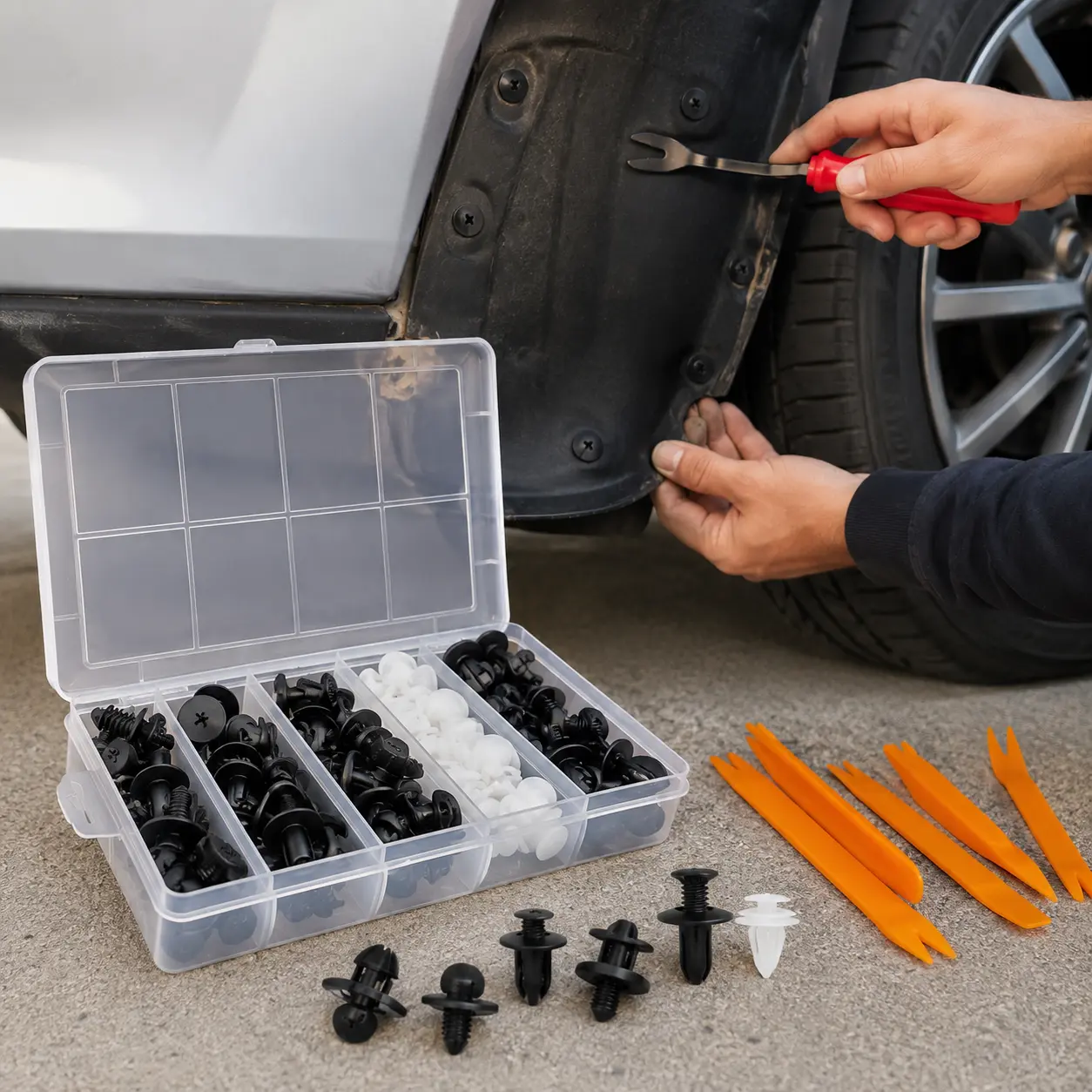 100Pcs Car Bumper Retainer Clips 100-piece automotive fasteners, Universal Expansion Screw Clips Set, 100pcs 6 Sizes Plastic Car Clips Kit, Complete Car Push Pin Rivet & Clip Removal Tool Kit