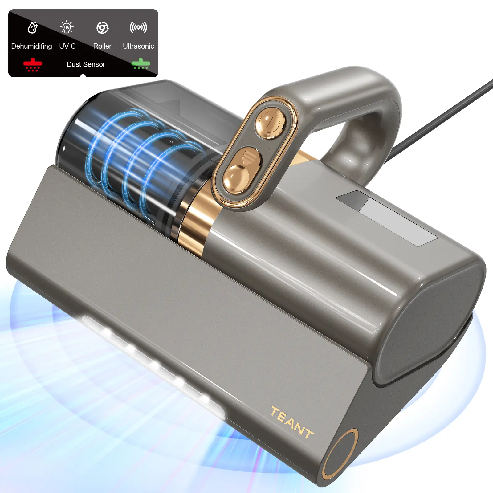 Teant Mattress Vacuum Bed Vacuum Cleaner with 500W & 15Kpa Strong Suction, Lightweight Handheld Vacuum with Dual-cup design for Bed and Pet Hair, Deep