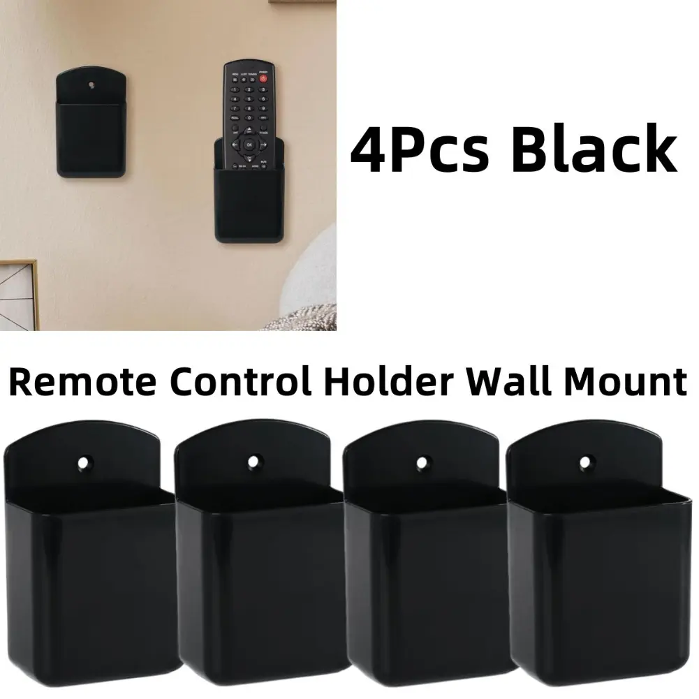 Black&4Pcs Self-Adhesive Wall Mount Pen & Remote Control Holders - Durable ABS Storage Boxes for Home, Office, School - Easy Install
