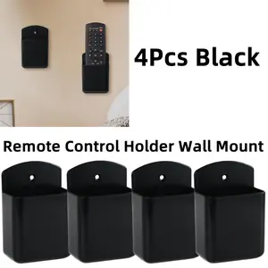 Black&4Pcs Self-Adhesive Wall Mount Pen & Remote Control Holders - Durable ABS Storage Boxes for Home, Office, School - Easy Install