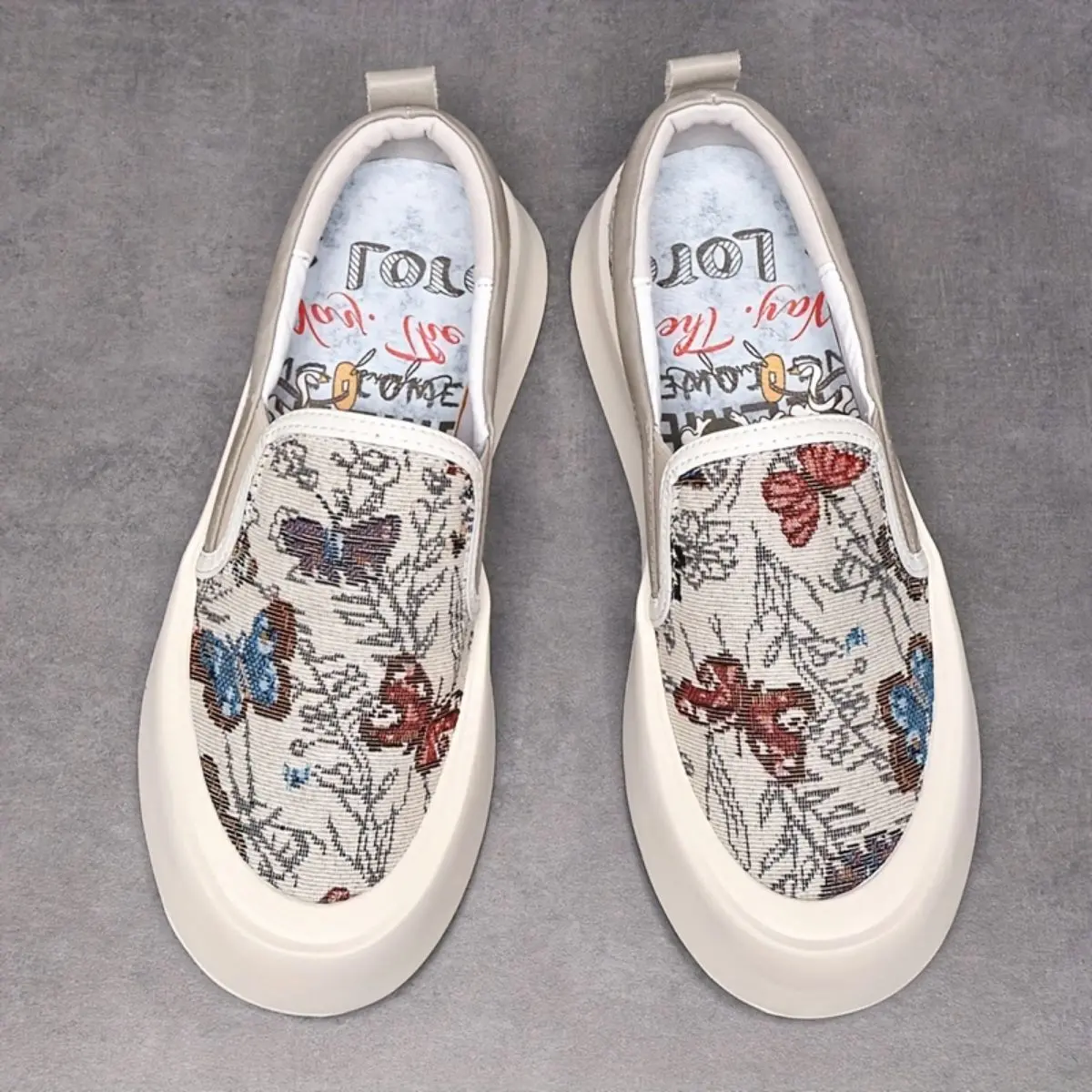 Men's Slip-On Canvas Sneakers - Breathable Low-Top Casual Shoes with Floral & Butterfly Design, Soft Rubber Sole, Lightweight & Comfortable for Casual Attire, Allseason Sneakers | Lowtop Sneakers | Synthetic Interior Closed Boy maison mihara jordan 4 bred