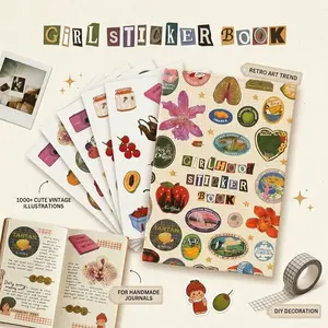 Girl Sticker Book, 1000+ Cute Retro Stickers, Fruit Icons & Soft Letters, Art Trend Sticker Set, Perfect DIY Gift for Handmade Journals