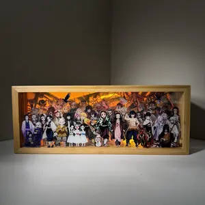 Demon Slayer  Figure animation peripheral three-dimensional painting family photo 3-speed LED solid wood picture frame ornament