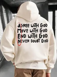 Men's Letter Print Drop Shoulder Drawstring Hoodie, Casual Loose Long Sleeve Hooded Sweatshirt for Fall & Winter, Men's Clothes for Daily Wear