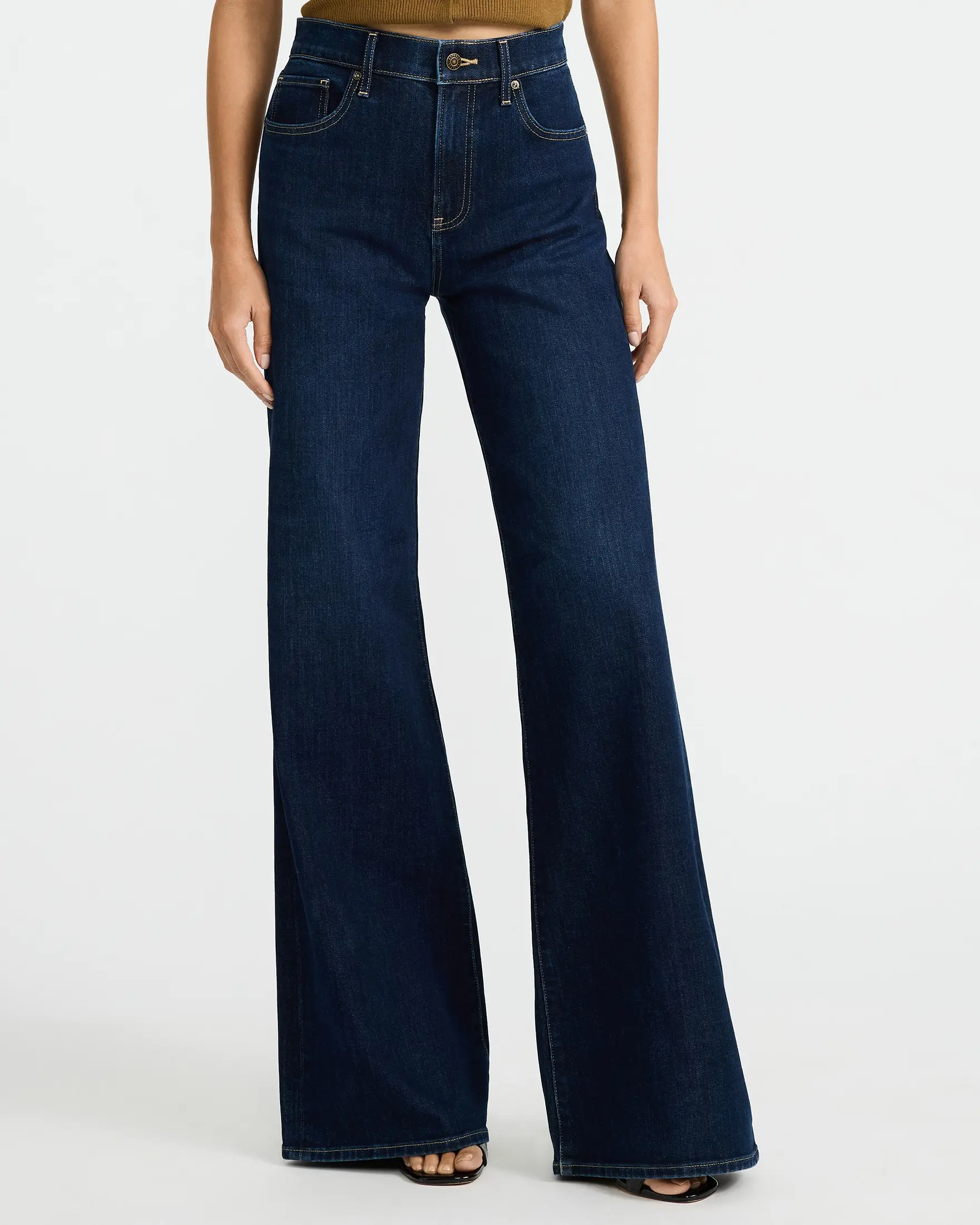 Express High Waisted Dark Wash Relaxed Flare Jeans, Bottoms, Pocket, Traditional, Button
