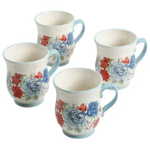Classic Charm White Ceramic 17-Ounce Mugs - Pack of 4 - Tumbler, Drinkware