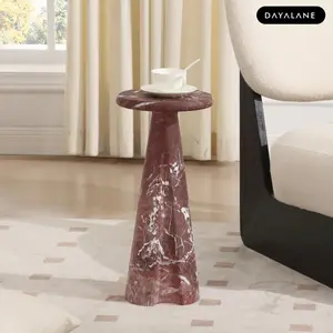 DAYALANE [Valentine's Day] Modern Lauren Cultured Marbled Effect Side Table for Living Room, 9 "Round Stone Side Table Vintage Night Stand, Small Rustic Red End Table for Drink in Bedroom Apartment Waiting Room, Black White and Red