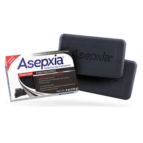 Asepxia Acne Bar Soap with Activated Charcoal & Salicylic Acid 4 Ounce Purifying Effect for Oily Skin Control and Pore Repair (2 Pack)
