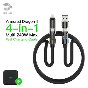 mfish Armored Dragon II Universal 4-in-1 Multi USB Charging Cable with USB A,Type C,Lightning-MAX 240W Fast Charging&Data Sync for iPhone&Samsung