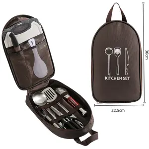 Camp Kitchen Cooking Utensil Set Travel Organizer Grill Accessories Portable Compact Gear for Backpacking BBQ Camping Hiking Travel Cookware Kit Water Resistant Case