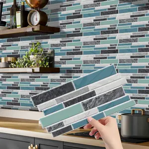 (12/24/48 pieces) Mosaic marble imitation crystal design, waterproof and oil-proof mosaic tiles, self-adhesive (peel and stick), easy to install, 12 cm X 24.6 cm