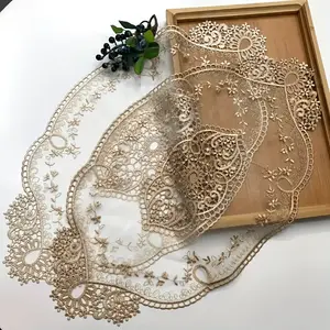 [Vintage Lace Runner] Vintage Floral Lace Table Runner - Embroidered Vase and Cup Coaster, Kitchen and Restaurant Decor Tablecloth, Sofa Decorative Runner, Desktop Protection Mat, Suitable for Home Restaurant Holiday Decoration