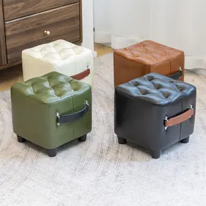 Stylish Leather Stool Versatile High Quality Oil Wax Leather Low Stools Footstools Leather Padded Footstools for Sofa End Shoe Changing Stools for Living Rooms Corridors Foyers Entrance Bedroom Home Decor Furniture