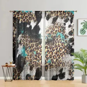 Leopard Print Window Curtain, 2 Counts/set Modern Art Semi Blackout Curtain, Home Decorative Curtain for Living Room Bedroom Study Room Bathroom Kitchen, Home Decoration Curtain