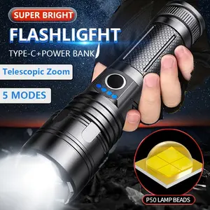 LED High Lumens Rechargeable Flashlight, High-Powered Handheld Torch, Adjustable Focus for Camping & Fishing, Ideal for Emergencies