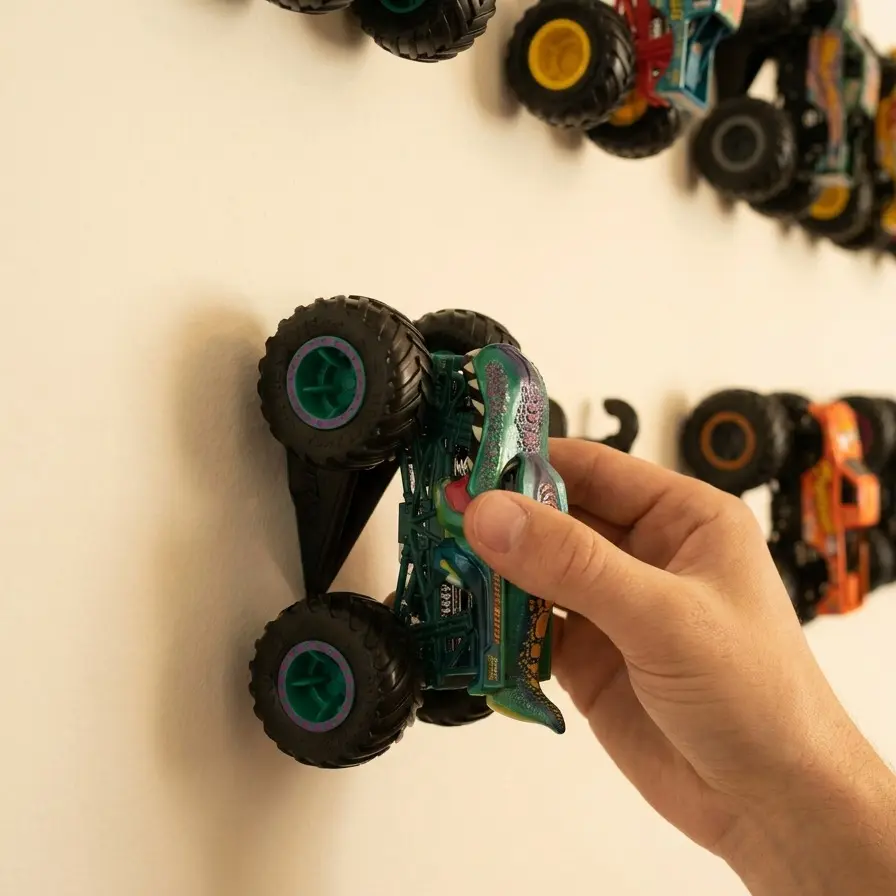 Monster Truck Wall Display 10 Pack - Mount Hot Wheels & Monster Jam 1:64 Scale Trucks on Any Wall, Tool-Free Peel & Stick Toy Accessory, 3D Printed in USA