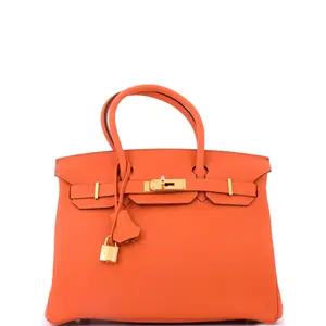 Pre-owned HERMÈS Leather Tote Bags REBAG Hermes Birkin Handbag Orange H Togo with Gold Hardware 30 by Rebag