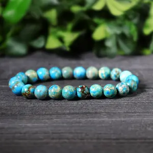 Natural Blue Ocean Imperial Jasper 8mm Round Beaded Handmade Bracelet Gemstone Crystal Stretch Men Women Bracelet Gift
