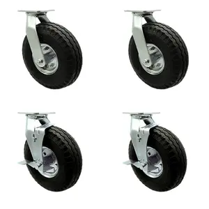 212 MAIN SCC-100S3504-PNB-BSL-2-TLB-2 10 in. Swivel Pneumatic Wheel Casters with Black Rubber Tires, Set of 4