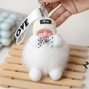 3-piece set of cute plush toys with pom-poms, sleeping dolls, baby car keychains, and bag pendants