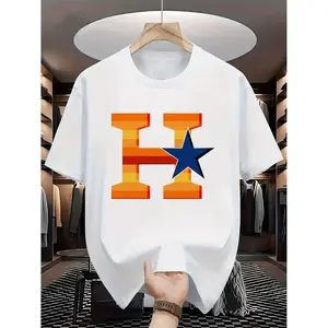 Houston Baseball Design, Suitable for Machine Washing, Ideal for Team Activities & Gatherings, Casual Look, Daily T-Shirt