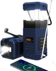 Libovgogo DF-585 Emergency LED Camping Lantern,IPX5 Waterproof Stereo Bluetooth Speaker,Hand Crank NOAA Weather Alert Radio with Solar,Portable AM FM Radio with Flashlight,5000mAH Cell Phone Charger