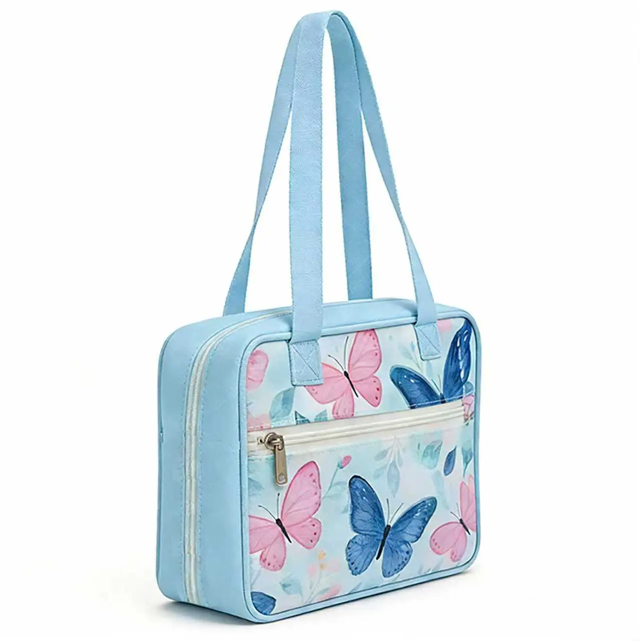 Quilted Butterfly Print Bible Bag - Lightweight Aesthetic Scripture Carrying Case with Handle, Front Pocket, Organizer, Matching Watercolor Bookmark - Ideal for Sunday School Teachers, Weekly Bible Study, Graduation Inspiration Gifts, Front Zip, Ministry,