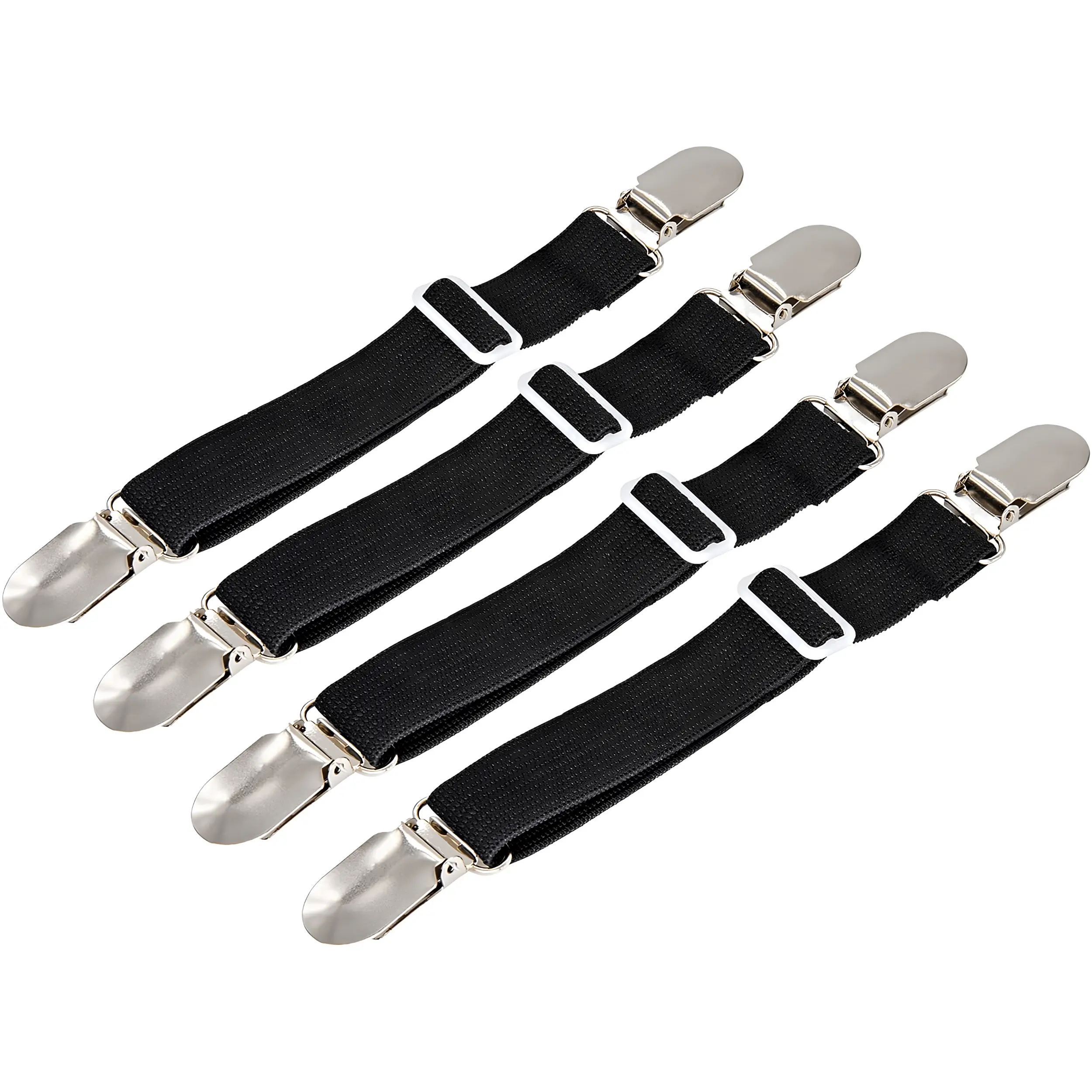 4 Pack Adjustable Bed Sheet Fasteners Elastic Sheet Straps with Metal Clips, Mattress Sheet Holder Suspenders for Fitted Sheets, Mattress Pads, Sofa Cushions & Covers, Non Slip Bedding Grippers, Black
