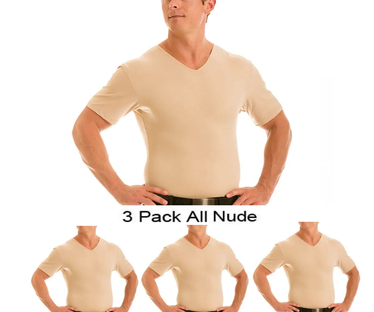 InstantFigure's Insta Slim 3 Pack Insta Slim Compression V-Neck For Men VS0003 - Instant Slimming, Back Support, Posture Improvement, Love Handle & Belly Fat Reduction - Comfortable, Discreet & Machine Washable - Sizes XS-3XL & Big/Tall - Made in USA