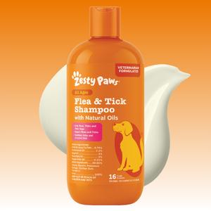 Zesty Paws Flea & Tick Removal Shampoo for Dogs - 16-fl oz Natural Soothing Deodorizing Cleaning Formula with Cedarwood Oil & Peppermint for Skin & Coat Care