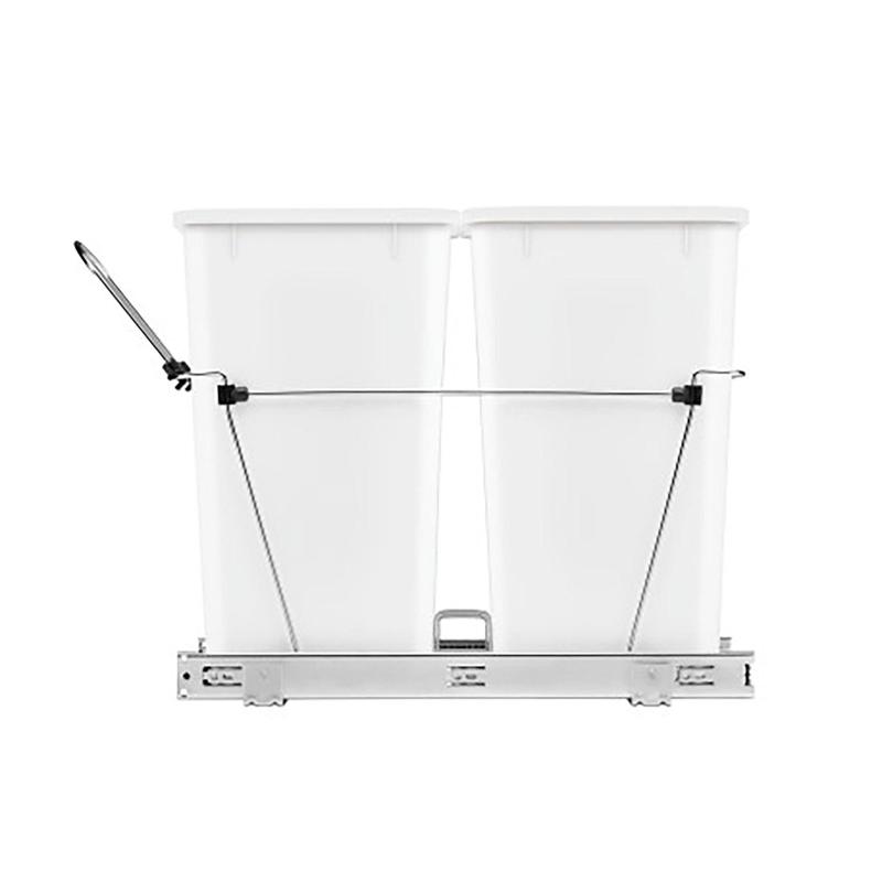Rev-A-Shelf Double Pull Out Trash Can 27 Qt for Kitchen, White, RV-15KD-11C S