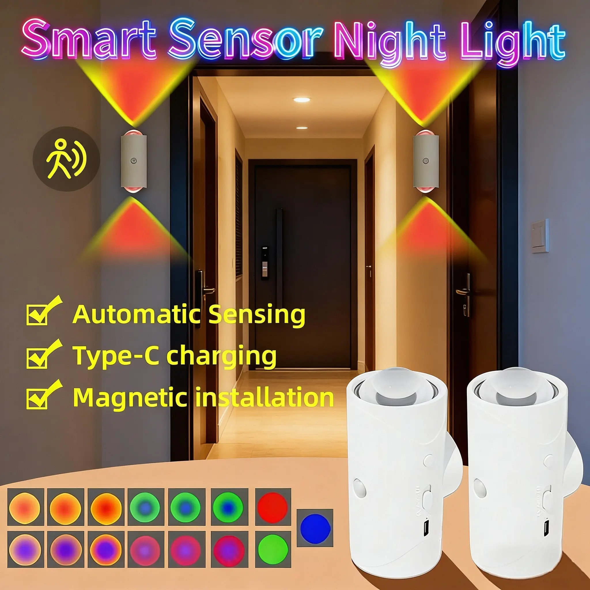 LED Wireless Wall Sconce , Motion Sensor Night Light, Motion Sensor Light Indoor, Ultra-Long Battery Life, Wall lamp, Motion Sensor Light Indoor, Operated Wall Sconces for Bedroom Bedside Hallway Courtyard Doorway, RGB, Sunset Night Lamp, Christmas father