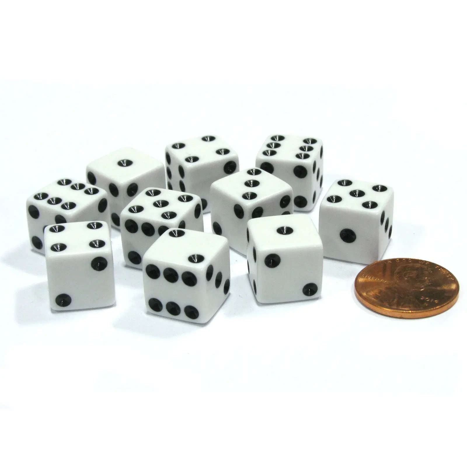 Set of 10 Six Sided D6 12mm Square Dice White Set of 10 Six Sided D6 12mm Square Dice White