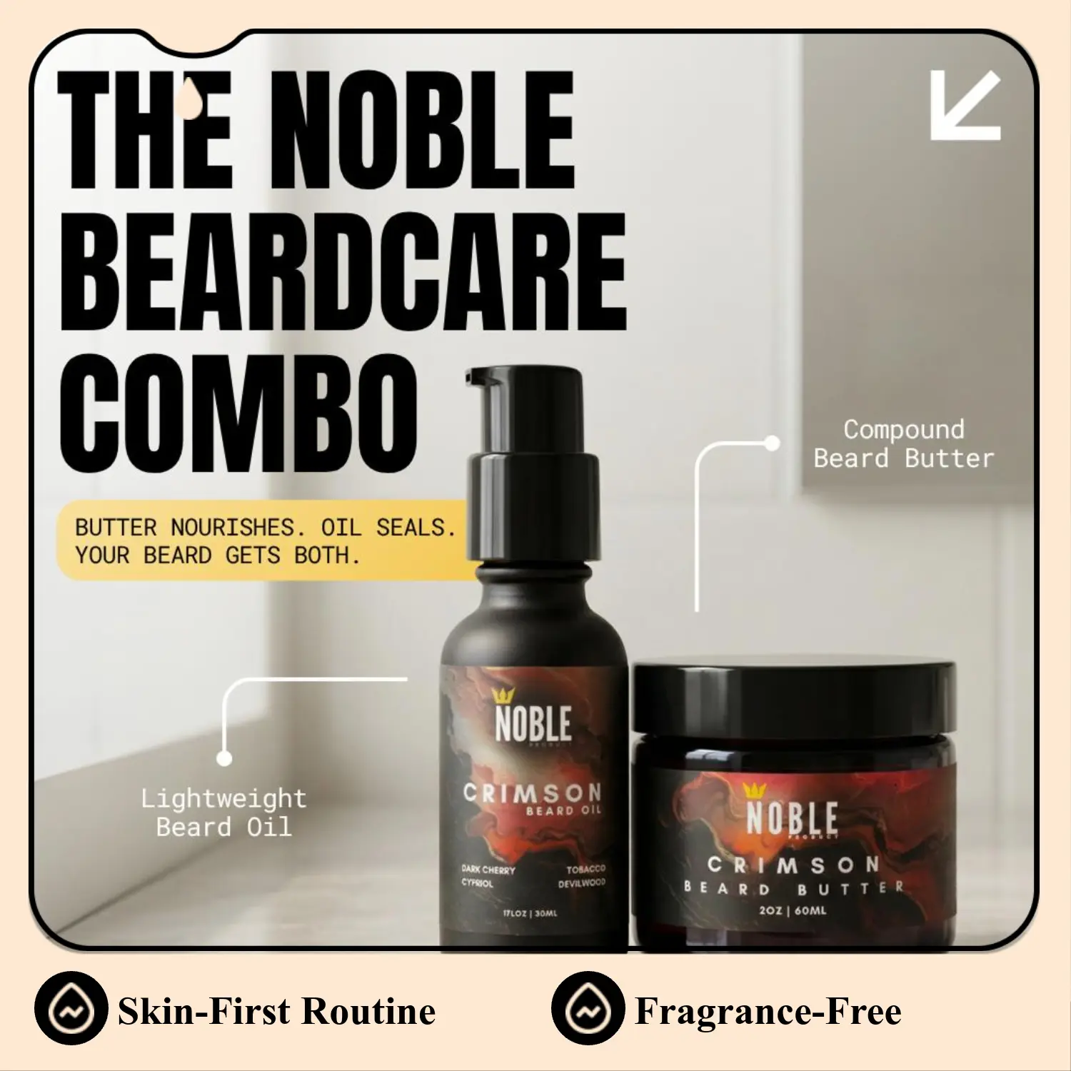 Noble Beard Butter & Oil Set | Cloudberry Oil Beard Care Combo | Softness, Hydration & Healthy Beard Growth