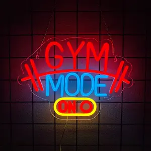 Gym Mode Neon Sign Red Neon Light for Wall Decor Sport LED Sign Switch USB Powered with LED Lights for Bussness Man Cave Dumbbell Gym Club Decor