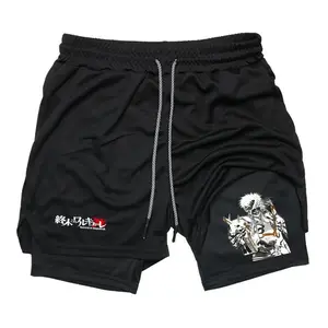 Qin Shi Huang x Record Of Ragnarok Anime Double Printed Vintage 2 in 1 Gym Shorts Men – Running Compression Shorts for Basketball outdoorfun