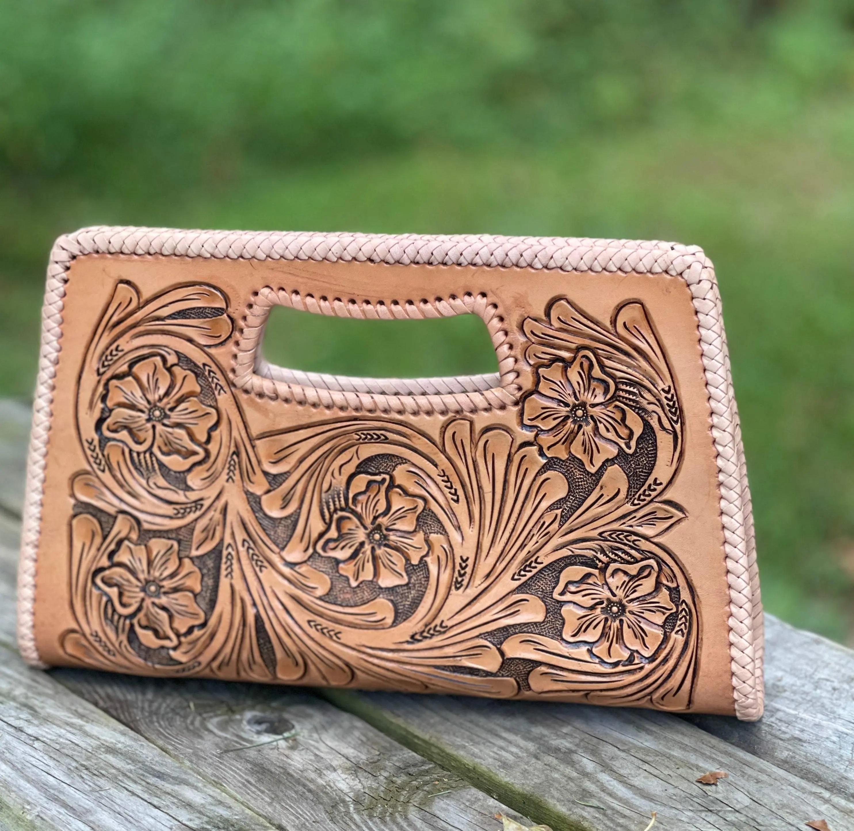 Hand-Tooled Leather Small Clutch, "YENNY" by ALLE