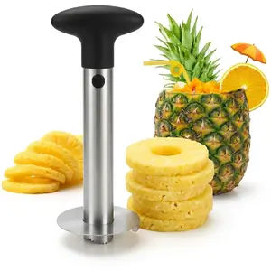 Pineapple Corer and Slicer Tool Stainless Steel Pineapple Cutter with Serrated Blade Easy Core Removal Fruit Slicer Kitchen Tool for Quick Pineapple Prep Durable Easy Clean Manual Fruit Corer Gadget Black
