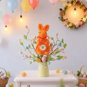 Easter New Rabbit Figurine, Realistic Plush Bunny Doll, Desktop Display Decoration, Easter Decorations, Home Ornament