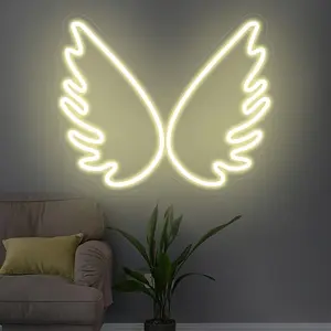Angel Wings LED Neon Light, USB-Powered Wall Hanging Neon Sign, Dimmable Switch Control, Plastic Decorative Light for Bedroom, Kids Room