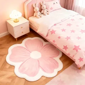 Flower Carpet for Room, Modern Cream Style Soft Plush Mat, Baby Play Crawling Rug, Hand Wash Only, Suitable for Living Room Bedroom