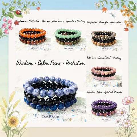 Triple Energy Healing Crystal Bracelet Set – Stack of 3 Beaded Bracelets | 8mm Color-Matched Natural Stone Beads | Protection Spiritual Unisex Jewelry Gift for Men & Women