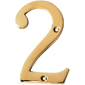 4" Brass Hou Hotel Door Number Plaque Numeric Numerical Digit 0-9 (2 (Two))