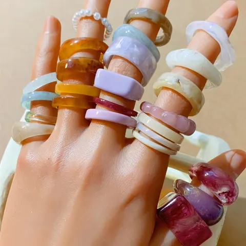 Resin Promise Rings, Summer Rings, Chunky Aesthetic Trendy Colorful Cute Stackable Rings Jewelry, Vintage Jewelry, Summer Jewelry, Chunky Statement Rings, Cool Female Fashion Accessories