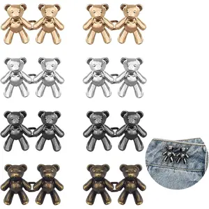 8 Pairs Cute Bear Jeans Button Pins No Sew Detachable   Fit Tighten Buckles  Girl's Gifts for Women Skirt Pant Jeans, Metal