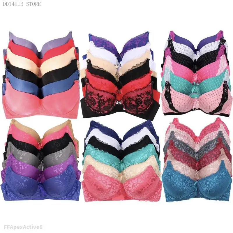 Women's Pack of 6 Random Assorted Print Bras (Sizes 30A to 46DDD)FFApexActive6DD14HUB STORE