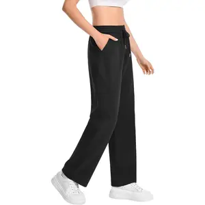 Sports & Outdoors Auriviz Widen Waistband Sweat Pants for Women Exposed Pockets Lounge Sweatpants Straight Leg Pants 29’’ Inseam