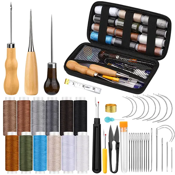 Multi-Function Repair Kit Heavy Duty Sewing includes a sewing awl, seam ripper, leather hand-sewing needles, and sewing thread.Professional Leather Repair Kit Suitable for handicrafts, sofas, shoes, backpacks, and DIY projects. Seamless Stitching